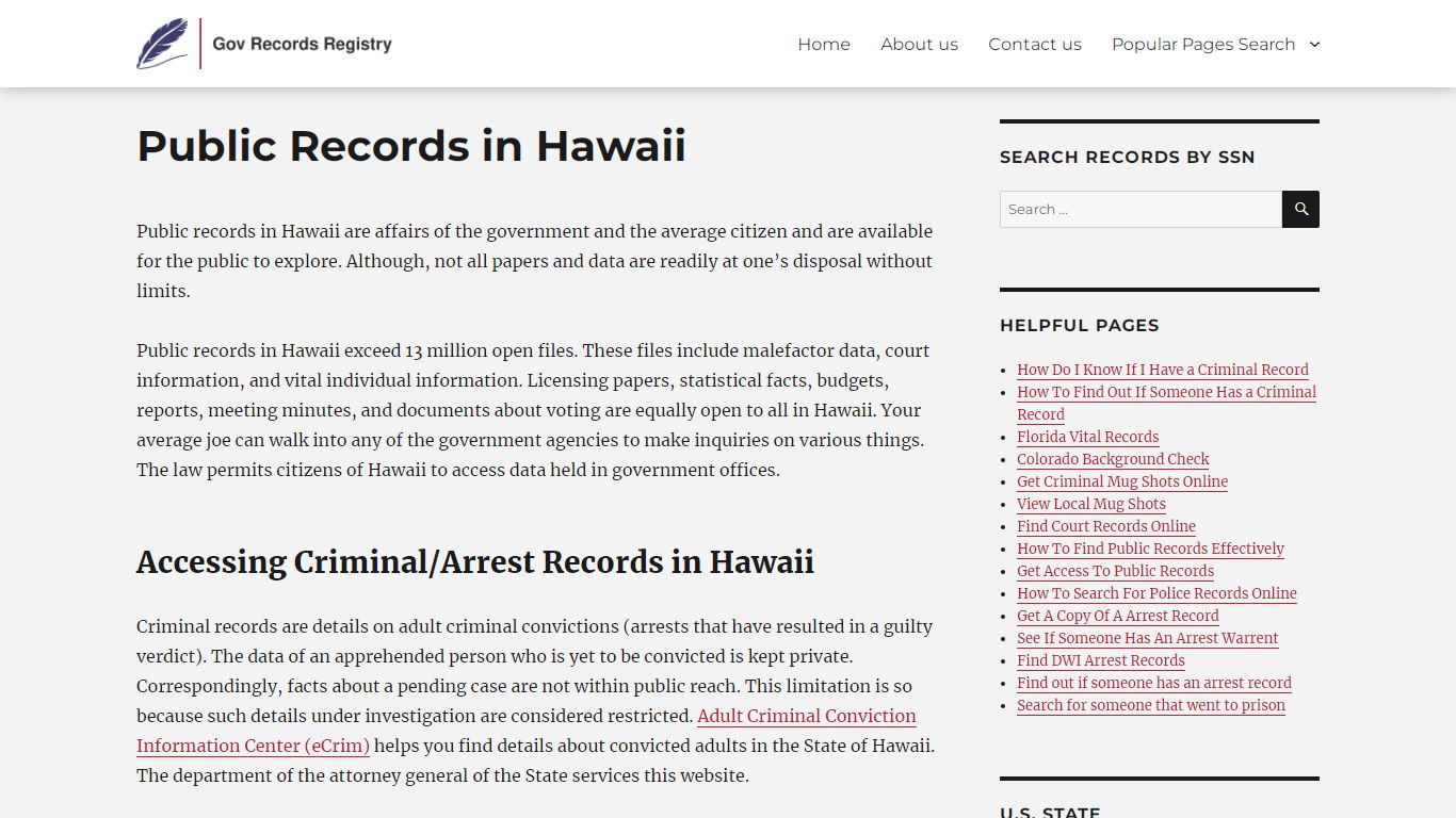 Public Records in Hawaii | GovRecordsRegistry.org